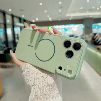 Front. Dteck - Magnetic Shockproof Phone Case for Apple iPhone 17 Pro, CD Texture Slim Hybrid Protective Cover Built-in Lens Film - Green.