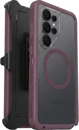 Front. OtterBox - OtterBox Galaxy S26 Ultra (Only) Defender Series XT Clear Case & Holster Clip, Built-in Magnets, Tough, Rugged & Durable - Purple Mystery.