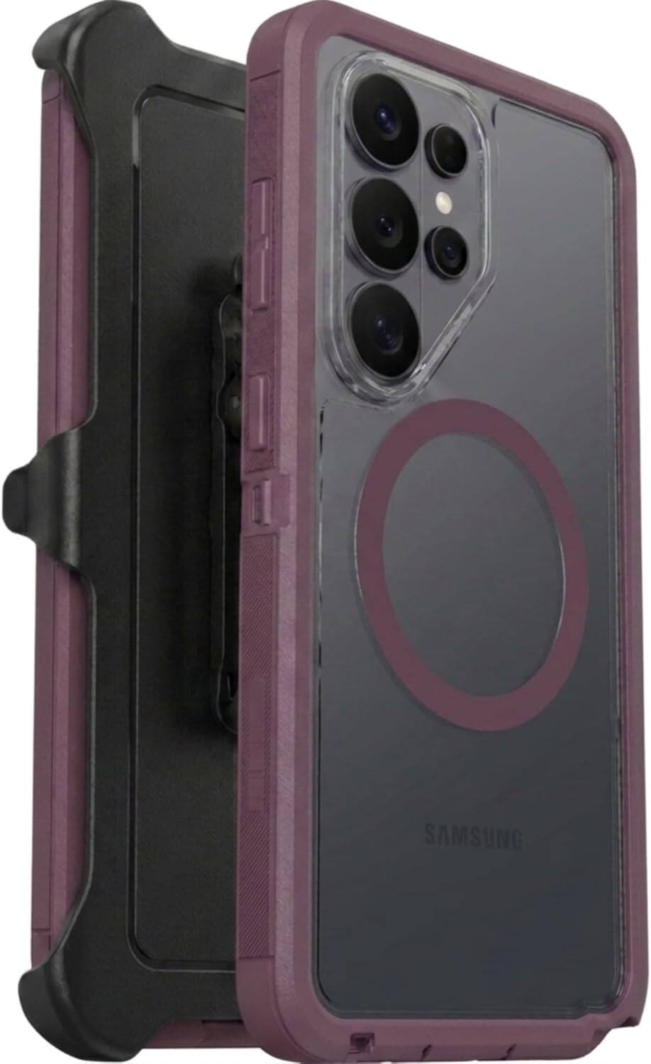 Front. OtterBox - OtterBox Galaxy S26 Ultra (Only) Defender Series XT Clear Case & Holster Clip, Built-in Magnets, Tough, Rugged & Durable - Purple Mystery.