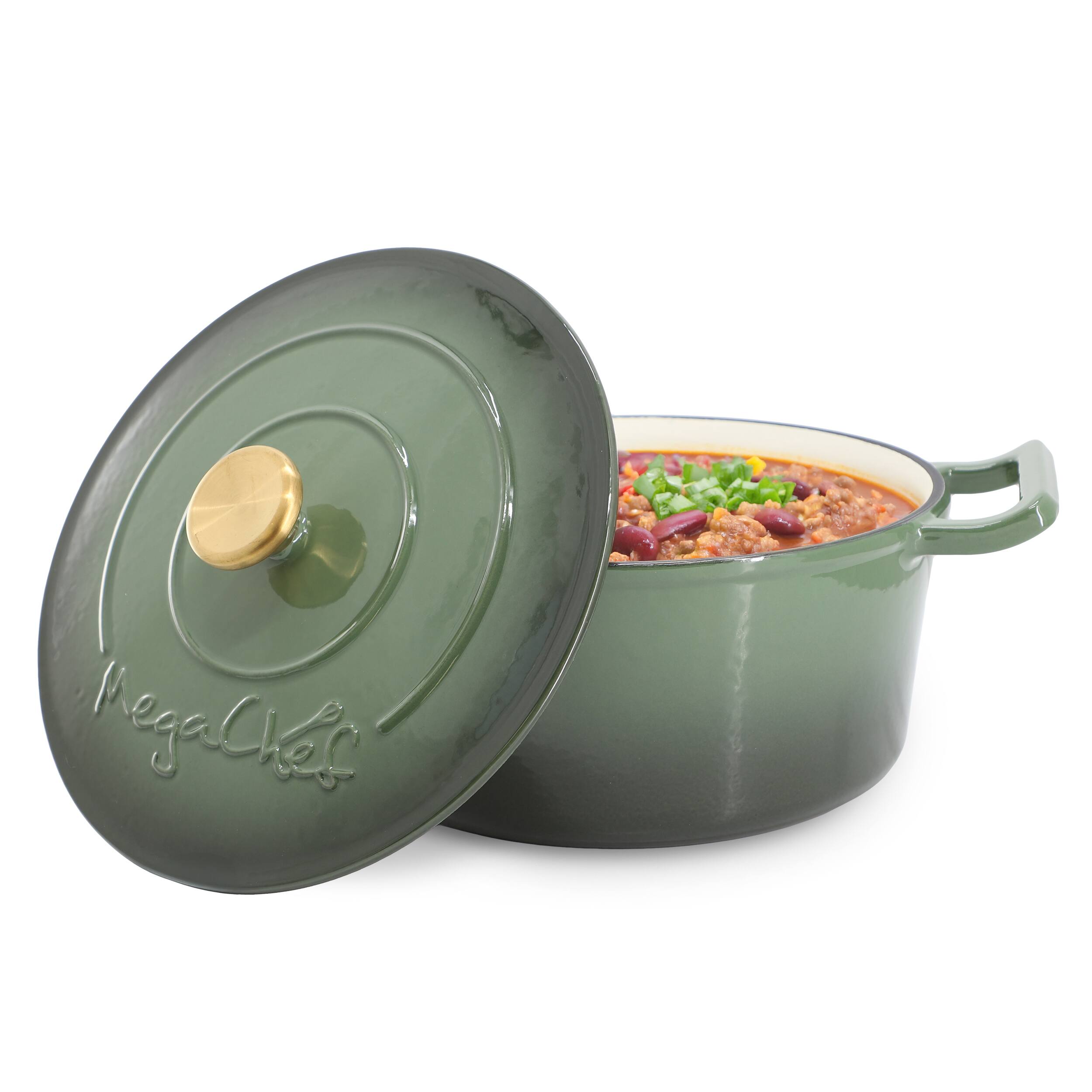 MegaChef - 5.3 Quarts Round Enameled Cast Iron Casserole with Self Basting Lid in Gradient - Thyme Green