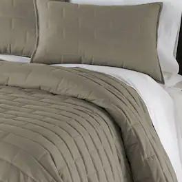 Hivvago - King/Cal King Modern Brick Stitch Microfiber Reversible 3 Piece Comforter Set - Taupe