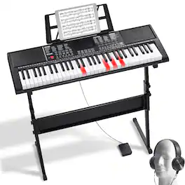 VEVOR - 61 Key Digital Keyboard Piano,Lighted Keys, Electric Portable Piano with Adjustable Stand 600 Tones 500 Rhythms Built-In - Black