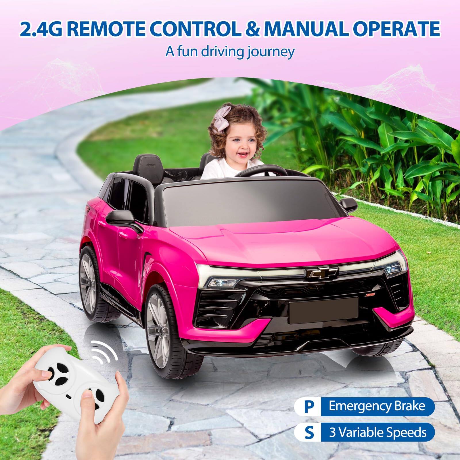 2.4G REMOTE CONTROL & MANUAL OPERATE  
A fun driving journey  

P Emergency Brake  
S 3 Variable Speeds
