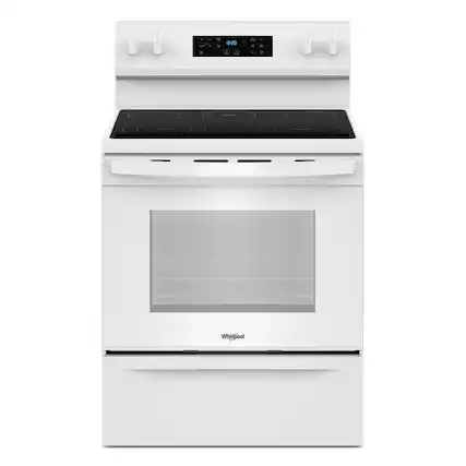 Front. Whirlpool - 5.3 Cu. Ft. Freestanding Electric Range with Cooktop Flexibility - White.