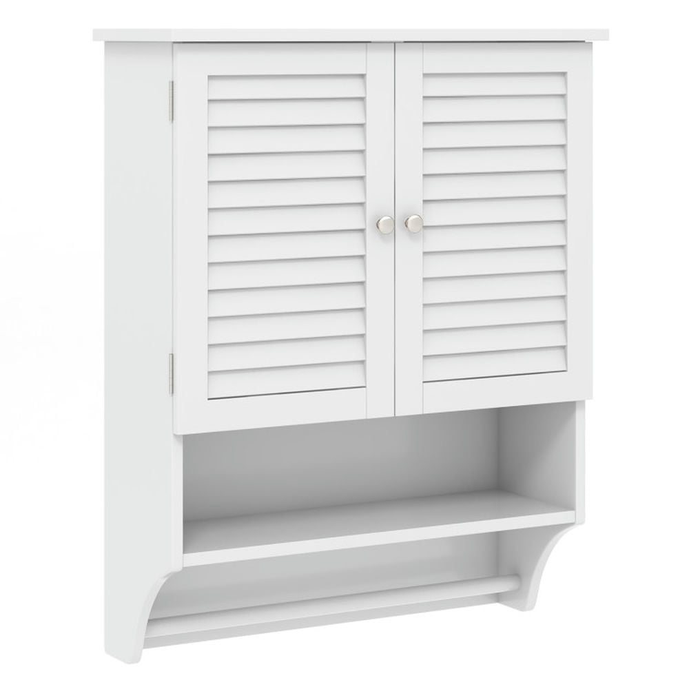 Front. Pefilos - 2-Doors Bathroom Wall-Mounted Medicine Cabinet with Towel Bar-White, Bathroom Cabinet for Bathroom Laundry Room Kitchen - White.
