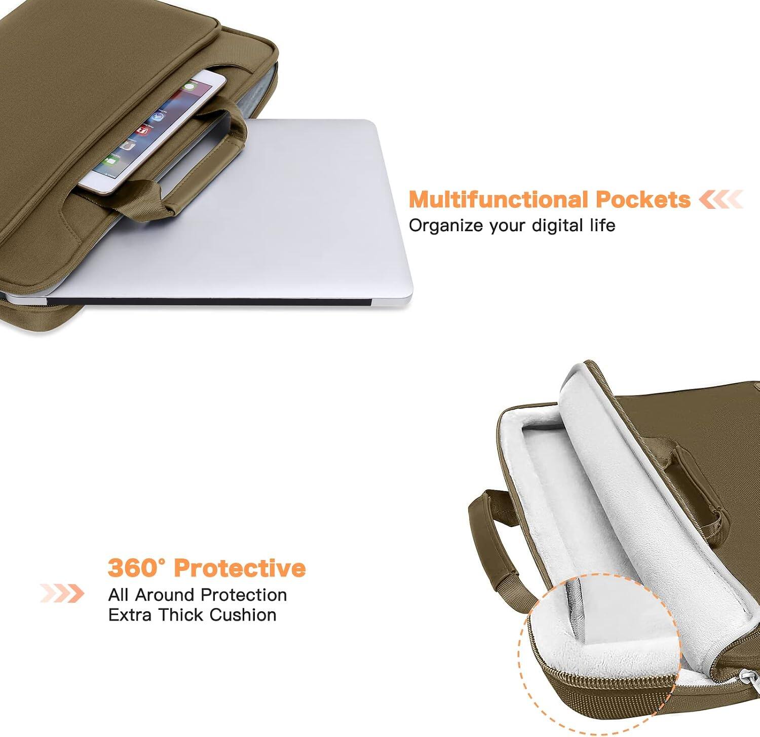 Multifunctional Pockets  
Organize your digital life

360° Protective  
All Around Protection  
Extra Thick Cushion