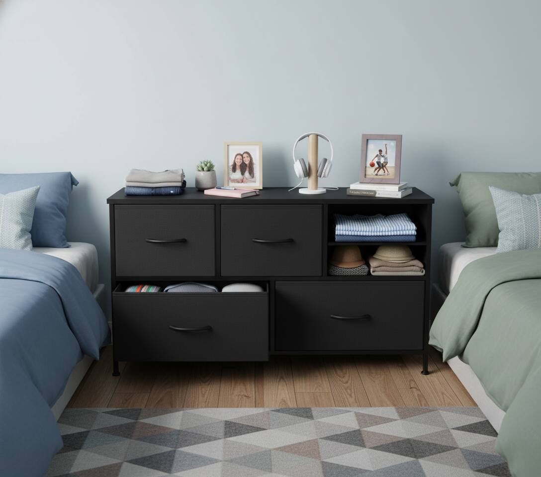 Alt View 2. AOITUN - 5 Drawer Fabric Dressers for Bedroom, Chest of Drawer Organizer Storage Cabinet for Closet, Entryway, Black - Black.