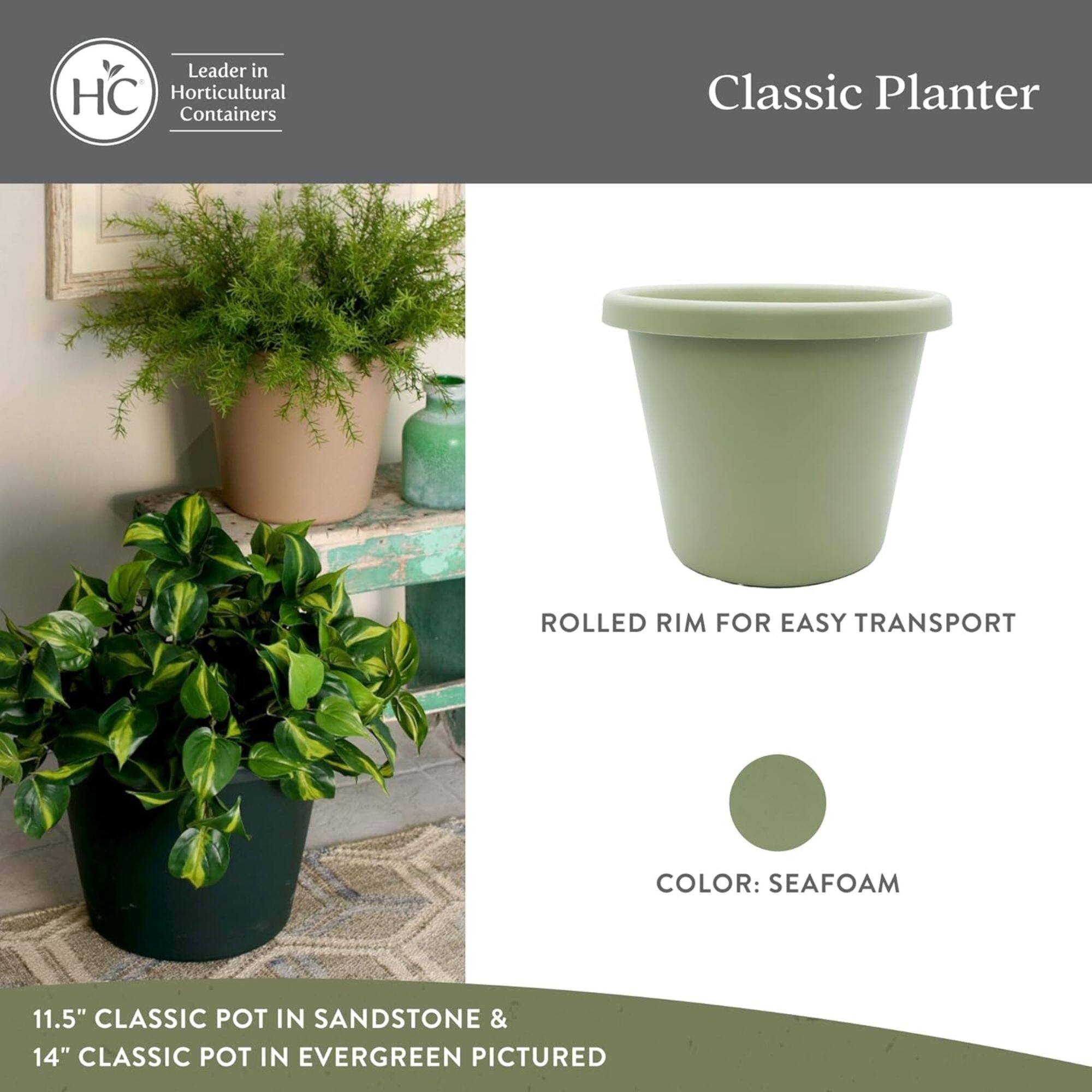 Leader in Horticultural Containers

Classic Planter

ROLLED RIM FOR EASY TRANSPORT

COLOR: SEAFOAM

11.5" CLASSIC POT IN SANDSTONE & 14" CLASSIC POT IN EVERGREEN PICTURED