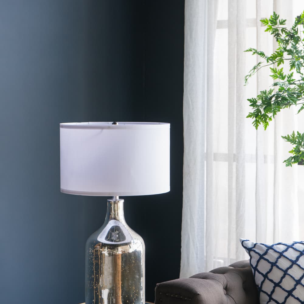 Alt View 5. Luckbyte - 18x32.2 Inch Silver Round Table Lamp With White Fabric Shade Assembly Required.