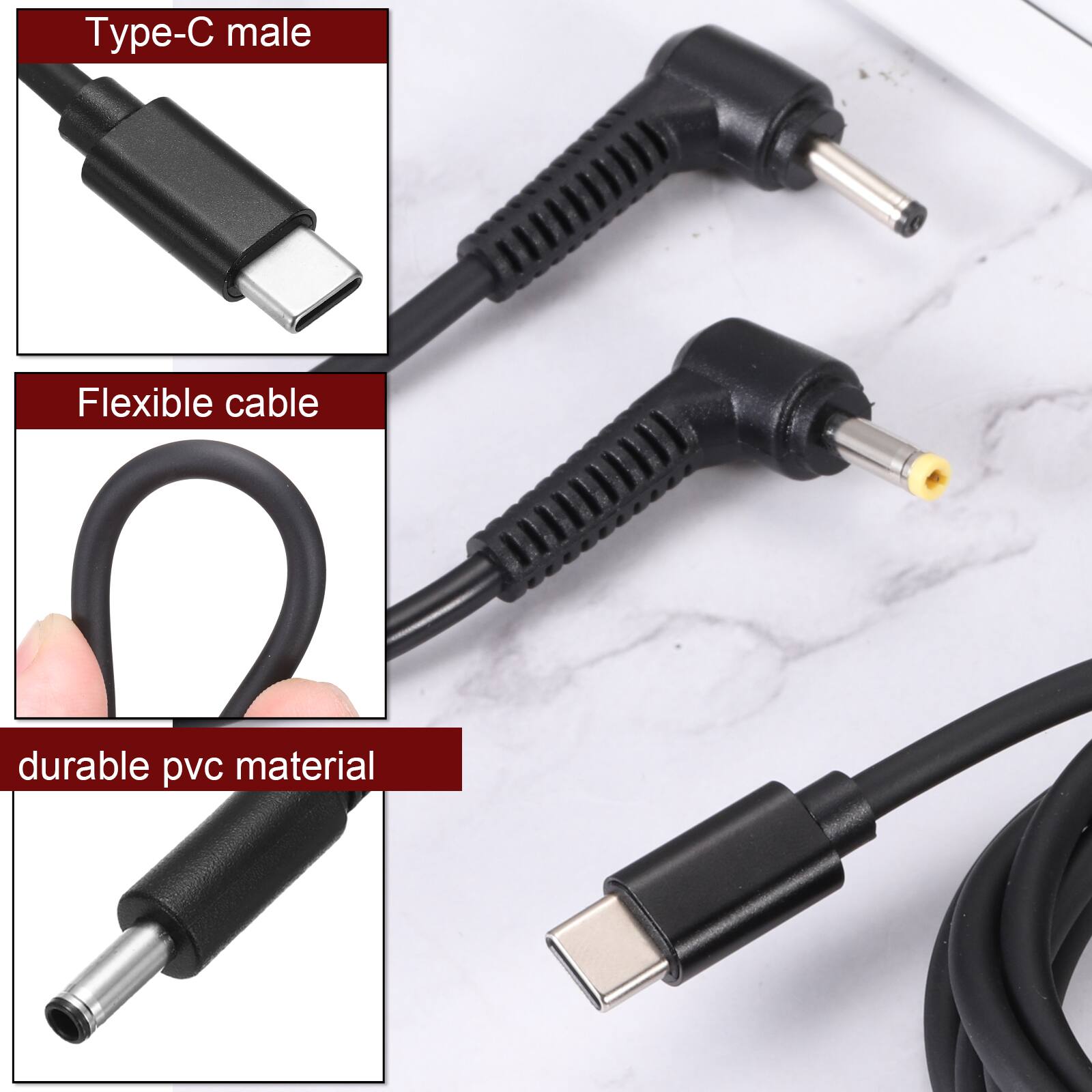 Type-C male  
Flexible cable  
durable pvc material
