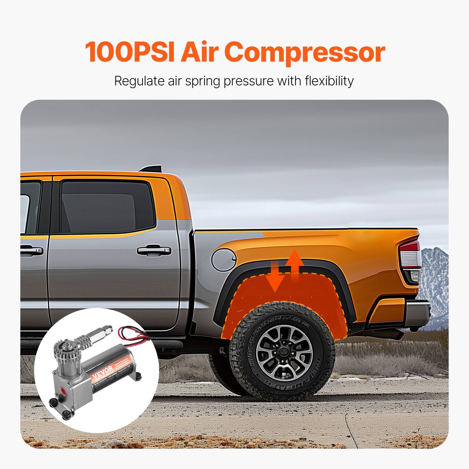 100PSI Air Compressor  
Regulate air spring pressure with flexibility  
VEVOR