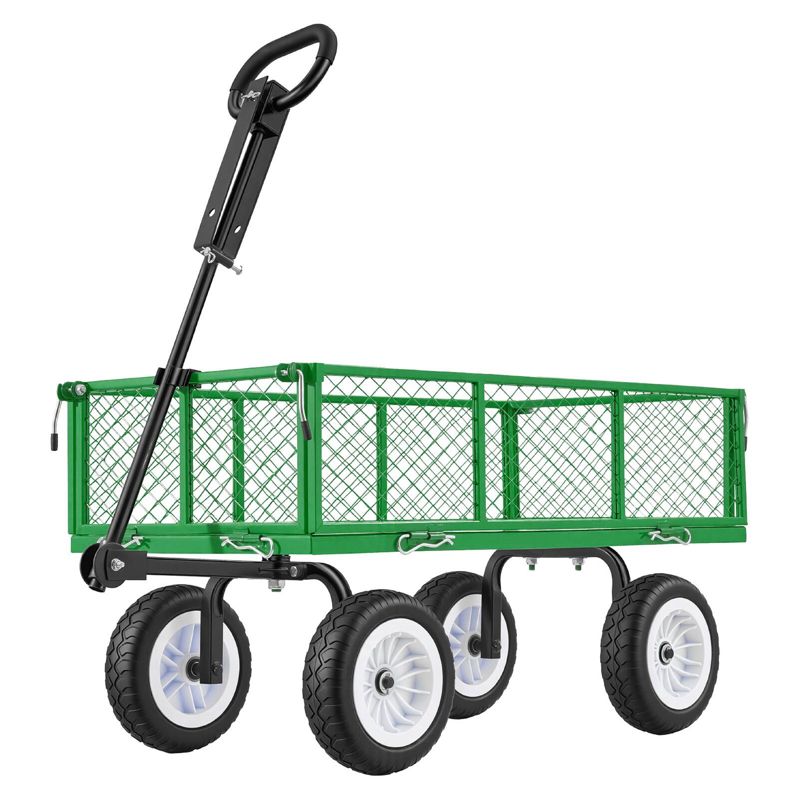 Alt View 5. VEVOR - Garden Cart, 900 LBS, Heavy Duty Steel Yard and Garden Utility Wagon with 10-Inch Tires, Outdoor Gardening Stool - Green.