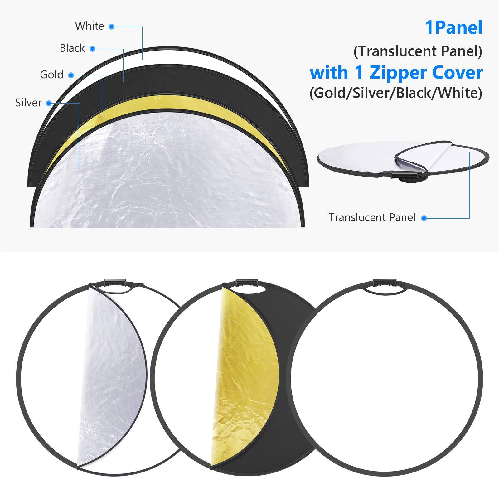 White Black Gold Silver 1 Panel (Translucent Panel) with 1 Zipper Cover (Gold/Silver/Black/White) Translucent Panel