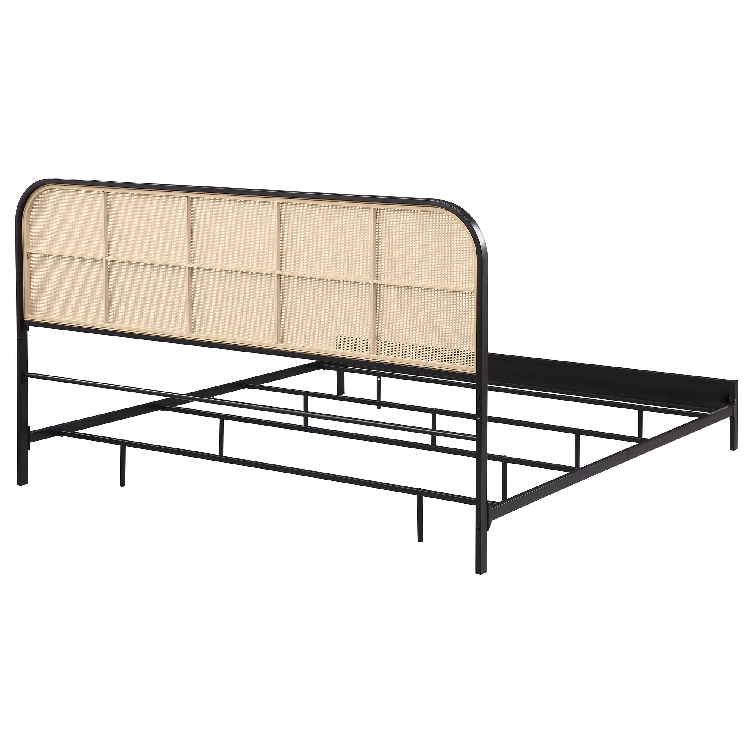 Alt View 3. Manhattan Lane - Ammy King Bed, Radio Weave Headboard, Brown Faux Rattan - Black, Brown.