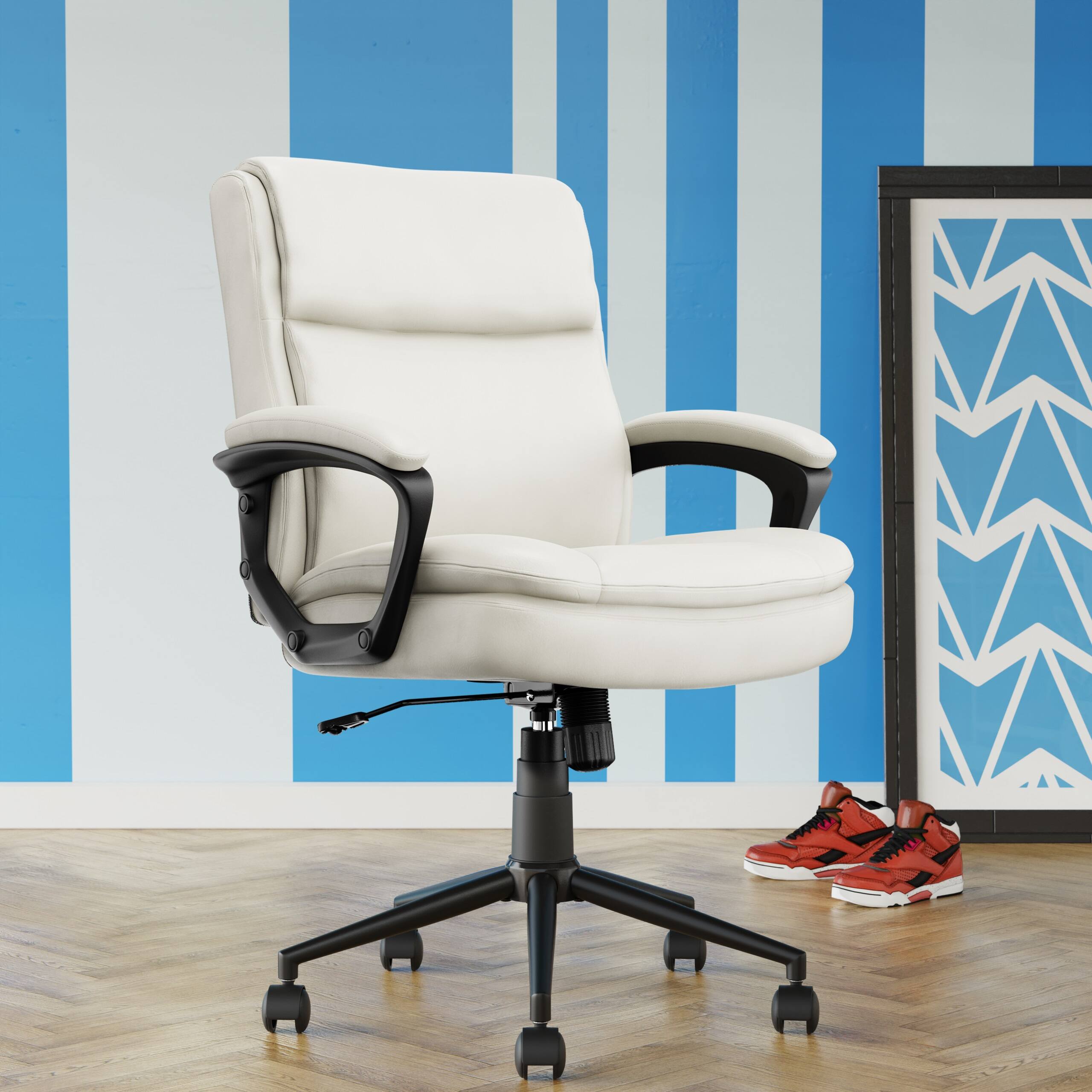 Angle. Click365 - Transform 2.0 Extra Comfort Ergonomic Mid-Back Desk Chair - White.