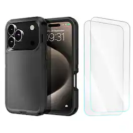 Entronix - Heavy Duty Phone Case Bundle for iPhone 17 Pro with Screen Protectors - Black