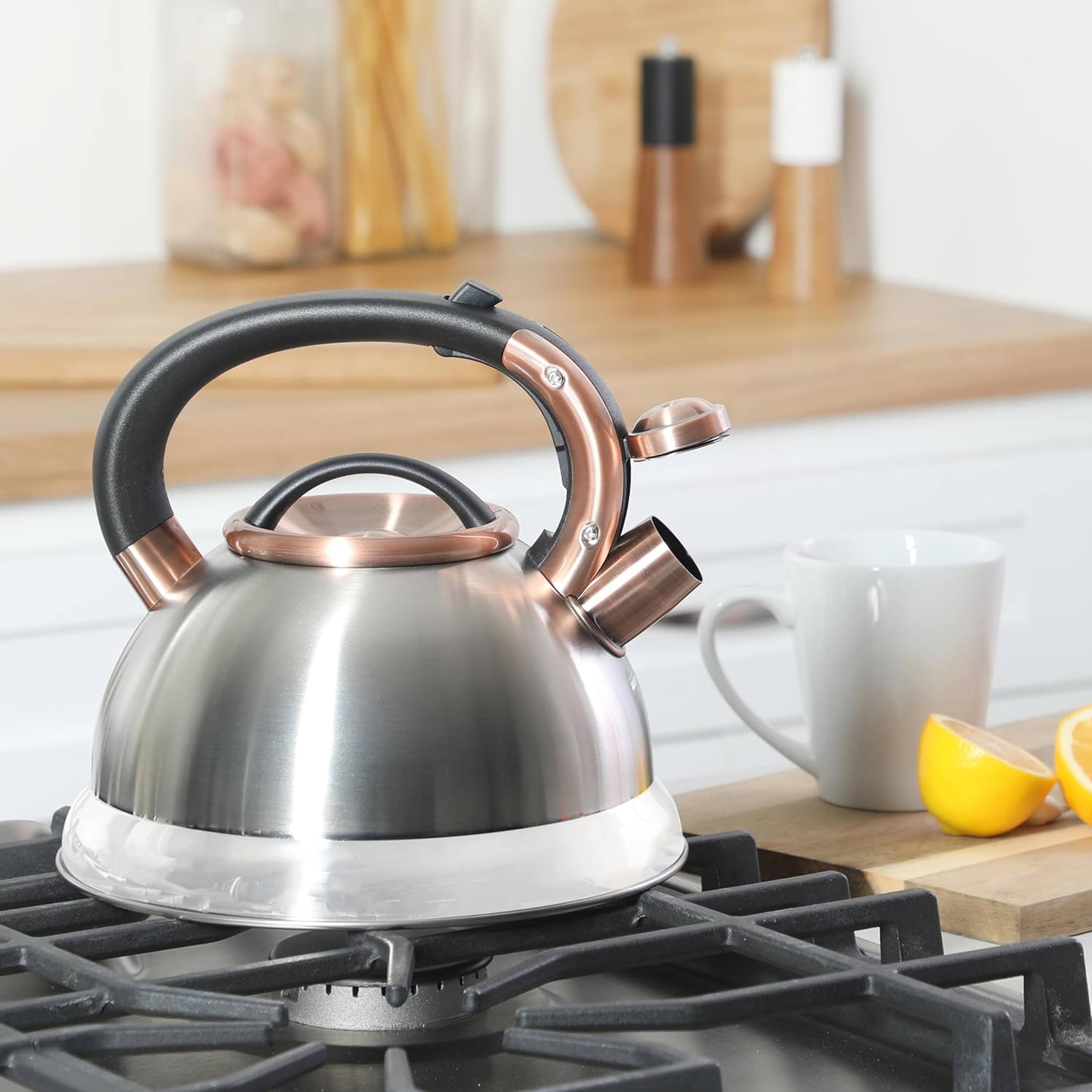 Alt View 5. Mr. Coffee - Mr. Coffee Flintshire 2.2 Quart Stainless Steel Whistling Tea Kettle W/ Nylon Handle in Silver - Silver.