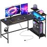 Bestier - 58inch L-Shaped Gaming Desk with LED Lights with Power Outlet & Monitor Stand Corner - Black Carbon Fiber