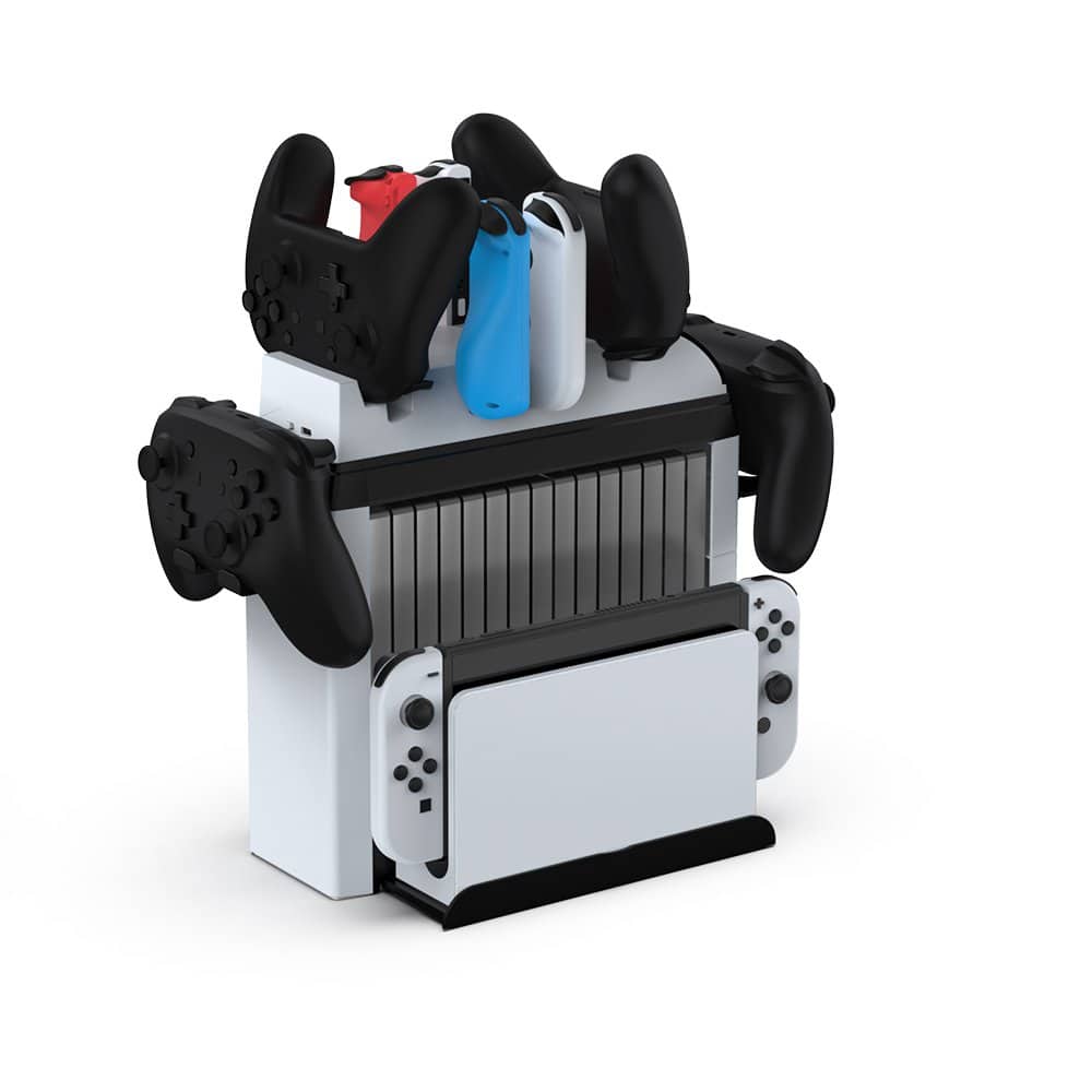 Front. Dobe - TNS-2113 Switch Games Organizer Holder and Charging Dock for Nintendo Switch, Switch Storage Rack Stand Accessories kit - white.