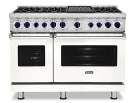 Viking - 48"W./24"D. Dual Fuel Sealed Burner Range-6 Burners/Griddle-LP - Pure White