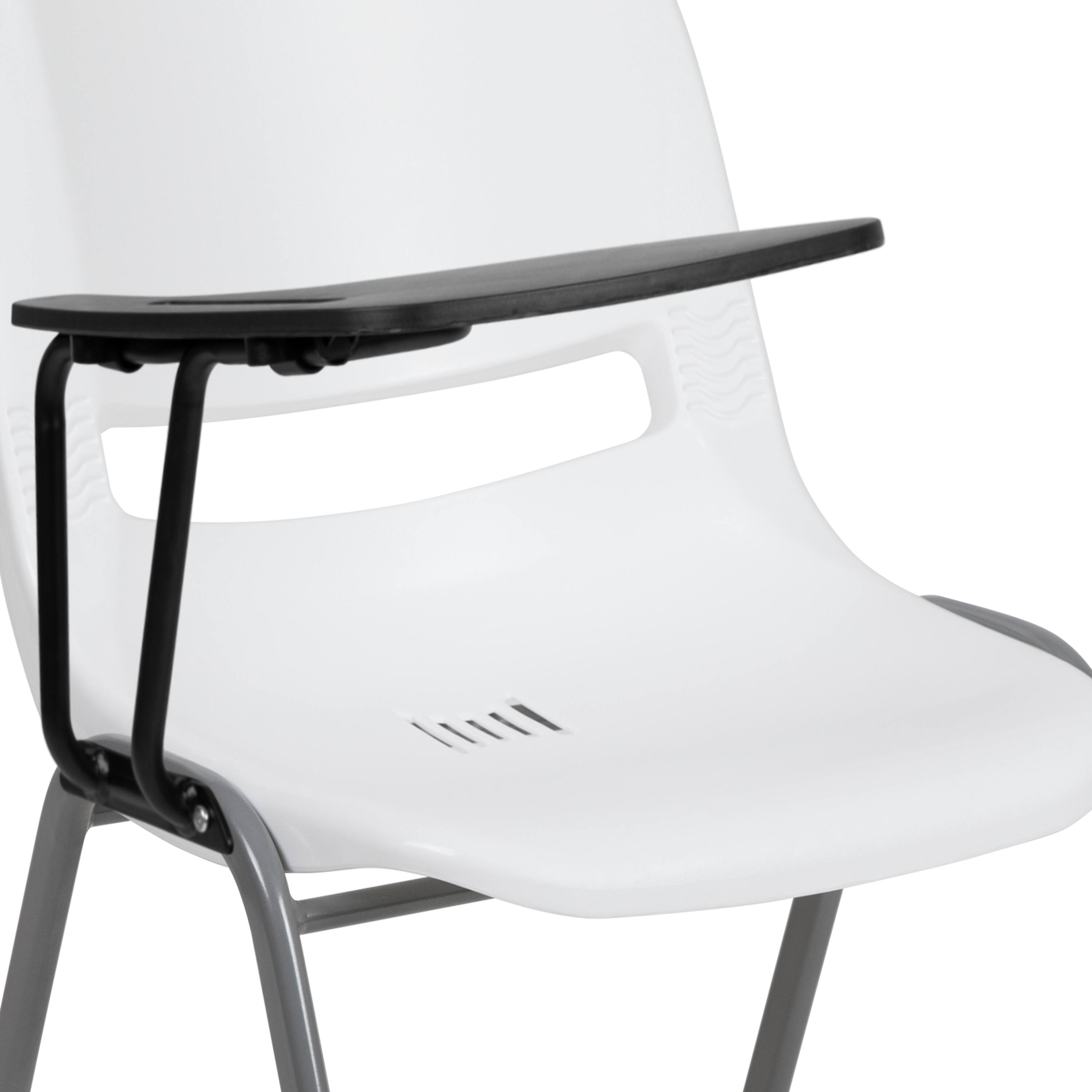 Alt View 10. Emma + Oliver - Ergonomic Shell Chair with Right Handed Flip-Up Tablet - Tablet Arm Desk - White.
