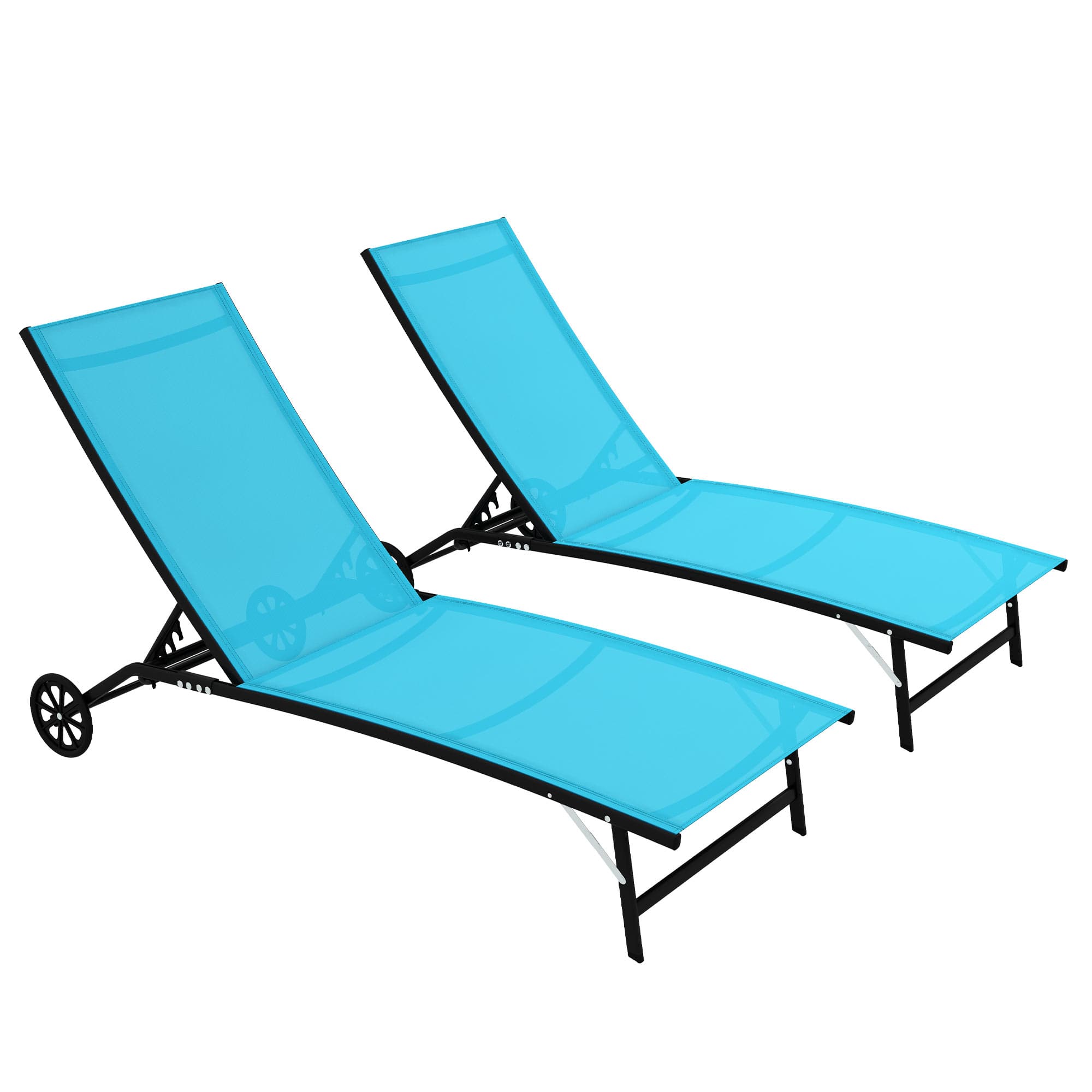 Outsunny - Chaise Lounge Outdoor, 2 Piece Lounge Chair with Wheels, Tanning Chair with 5 Adjustable Positions for Patio, Beach - Blue
