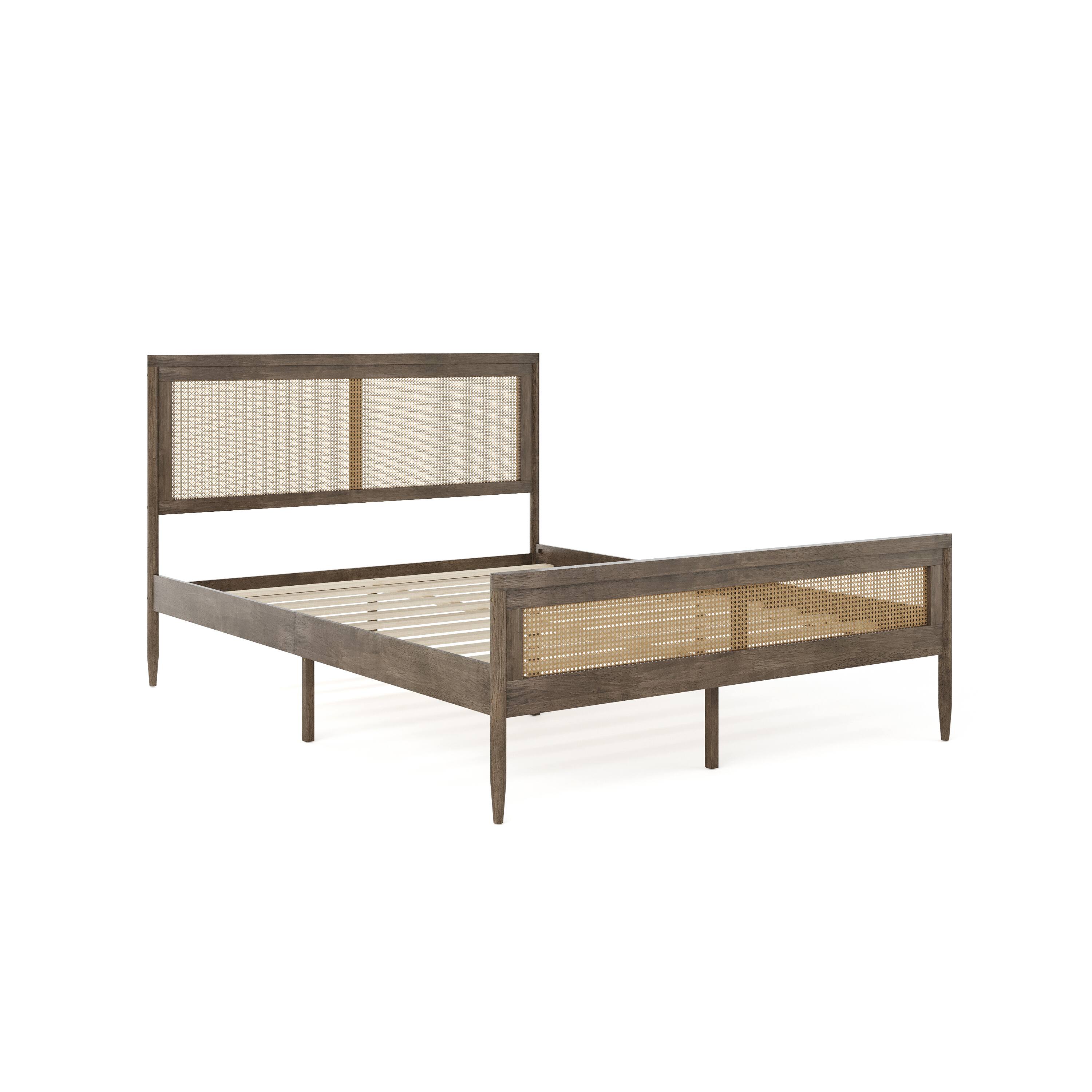 Alt View 11. Martha Stewart - Jax Wooden Queen Platform Bed with Rattan Inset Headboard and Footboard - Brown Gray.