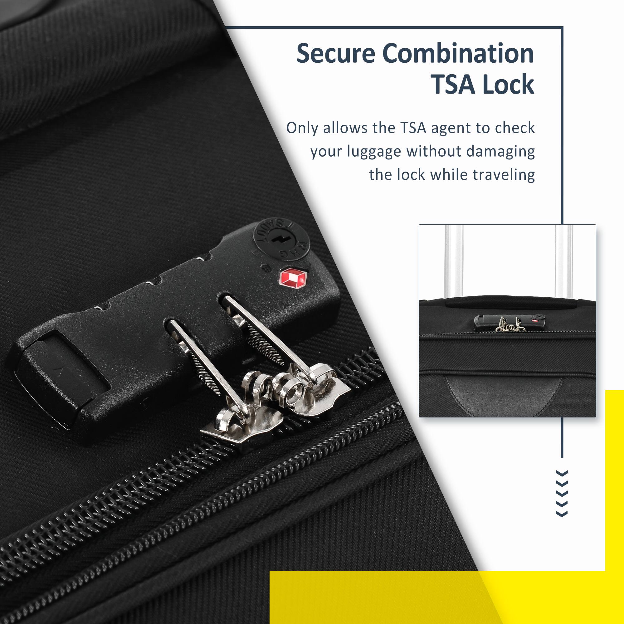 Secure Combination TSA Lock

Only allows the TSA agent to check your luggage without damaging the lock while traveling