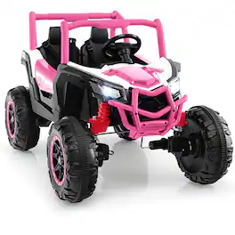 Gymax - 24V Kids Ride on UTV w/ 4 x 100W Powerful Engine Remote Control High/Low Speed Pink - Pink, Black