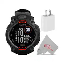 Garmin - Instinct 3 Solar Rugged Outdoor GPS Smartwatch - 45mm, Silicone Band (Black) with USB Plug and Cleaning Cloth - Black - (2025)