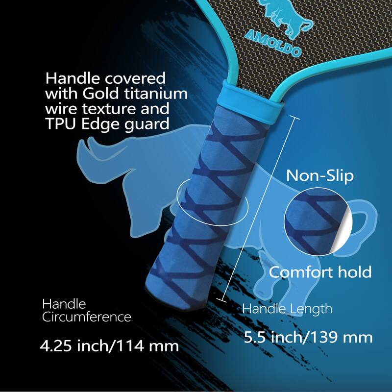 Handle covered with Gold titanium wire texture and TPU Edge guard

Non-Slip Comfort hold

Handle Circumference 4.25 inch/114 mm

Handle Length 5.5 inch/139 mm