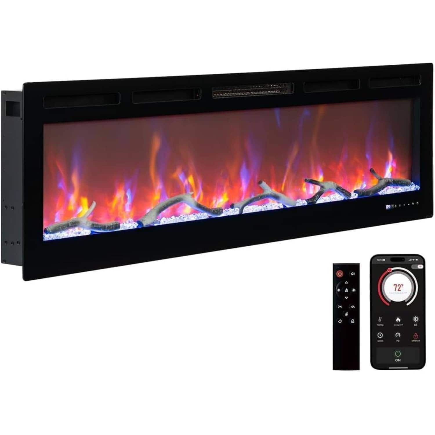 Acekool - Wall Mounted and Recessed 90 Inch Electric Fireplace Heater for Living Room - Black