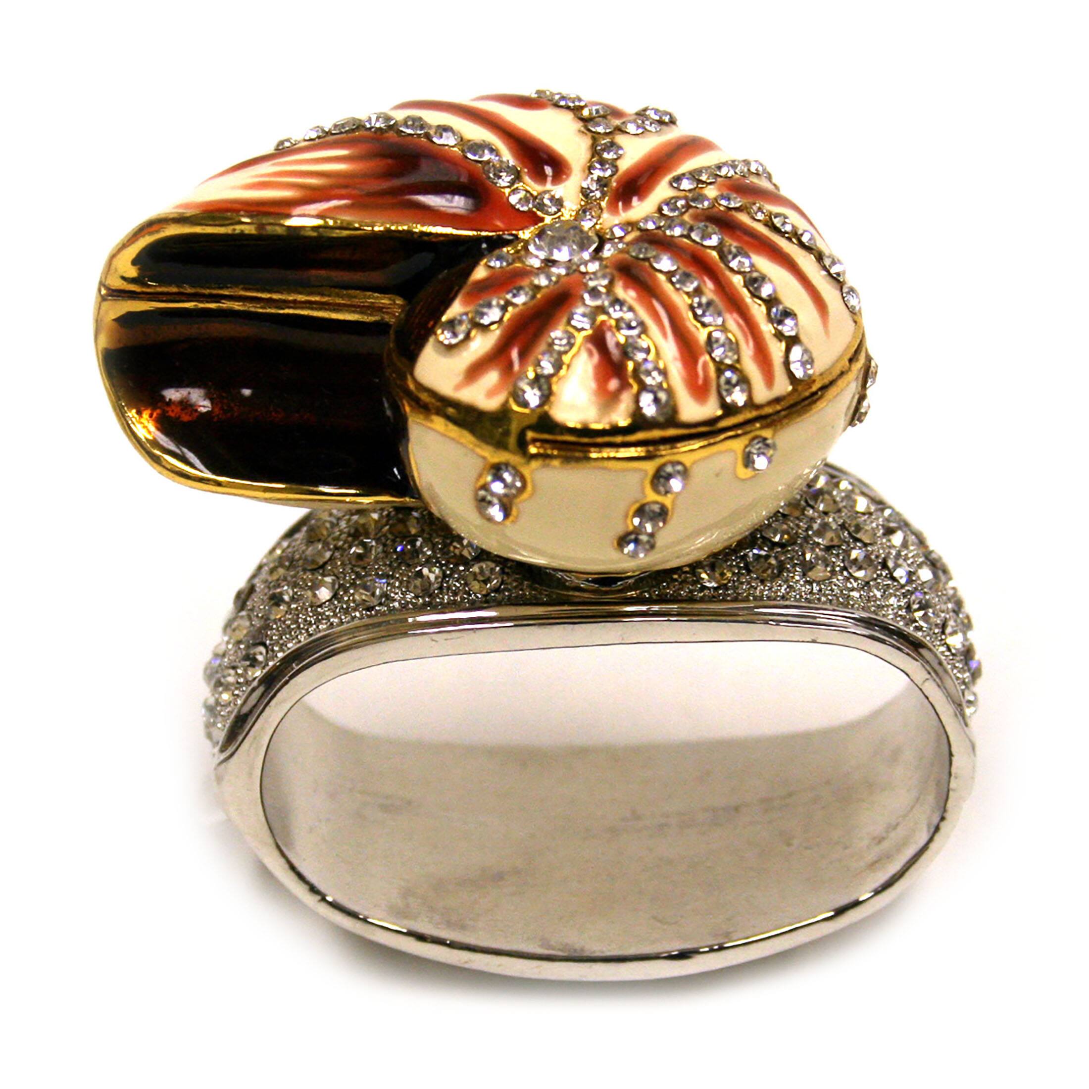 Alt View 1. Things2Die4 - Set of 4 Rhinestone Encrusted Metal Nautilus Shell Napkin Rings - Multicolored.