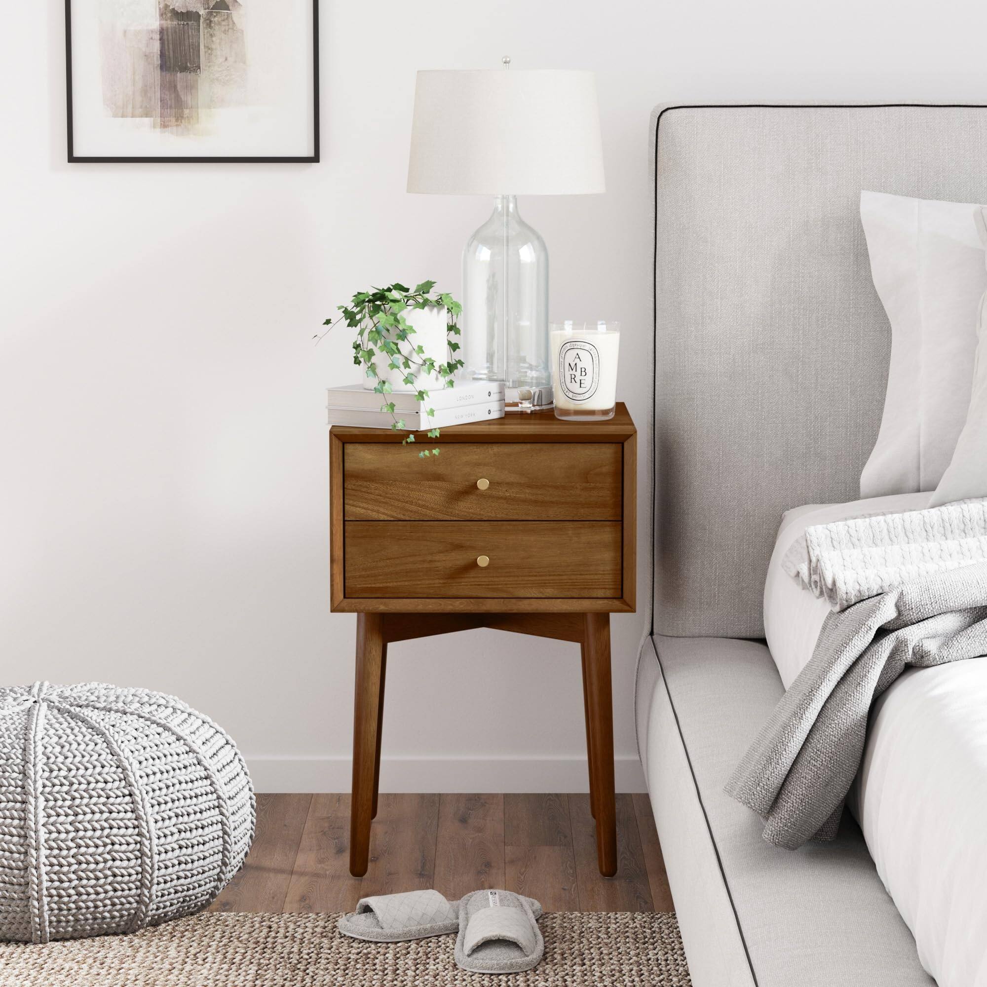 Back. Empire DigiLabs - 32704 Harper Mid-century Wood Nightstand With 2-drawers Side End Table Storage - Light Brown.
