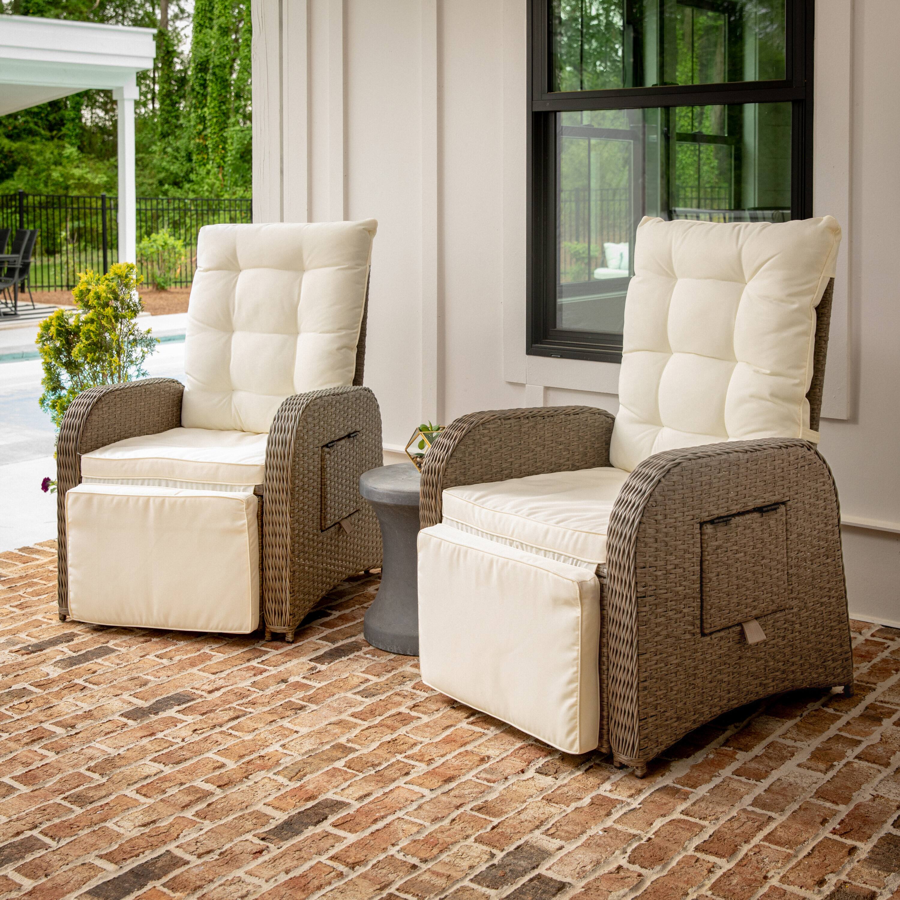 Alt View 1. Flash Furniture - Nemo Indoor/Outdoor Patio Wicker Rattan Recliner Lounge Chair with Flip up Side Table, Beige and Brown - Brown.