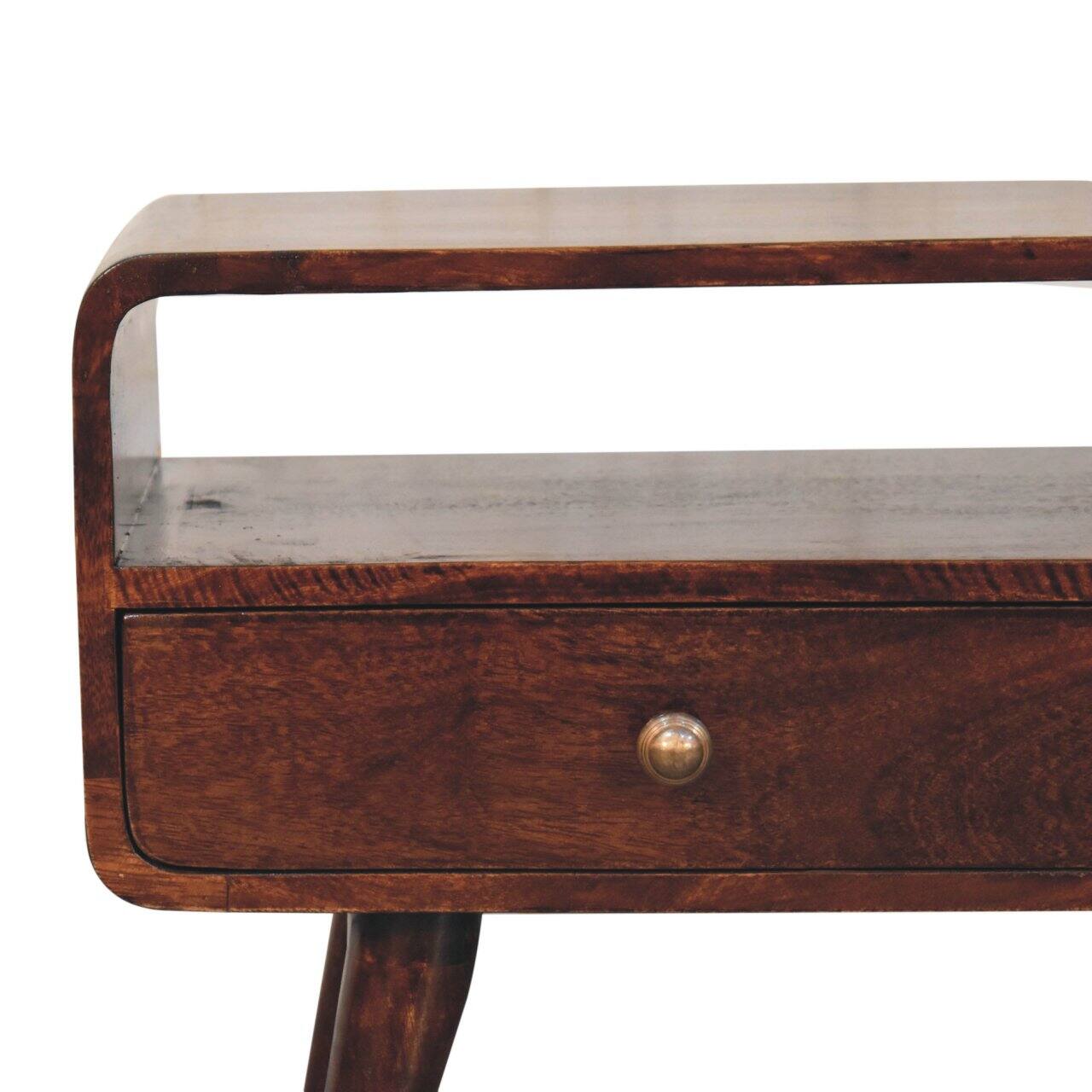 Alt View 1. Artisan Furniture - Artisan Furniture Solid Wood Curved California Walnut Media Unit, 2 Drawers, 1 Open Slot, Dark Brown - Dark Brown.