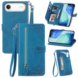 Dteck - for Apple iPhone Air 2025 Wallet Case,Folio Shockproof PU Leather Card Holder Cover with Zipper Pocket & Wrist Strap - Blue