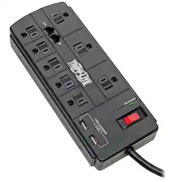 Tripp Lite - By Eaton 200-joules Surge Protector, 8 Outlets Plus 2 Usb Ports, 8-ft. Cord, With Telephone/modem Protection - Black
