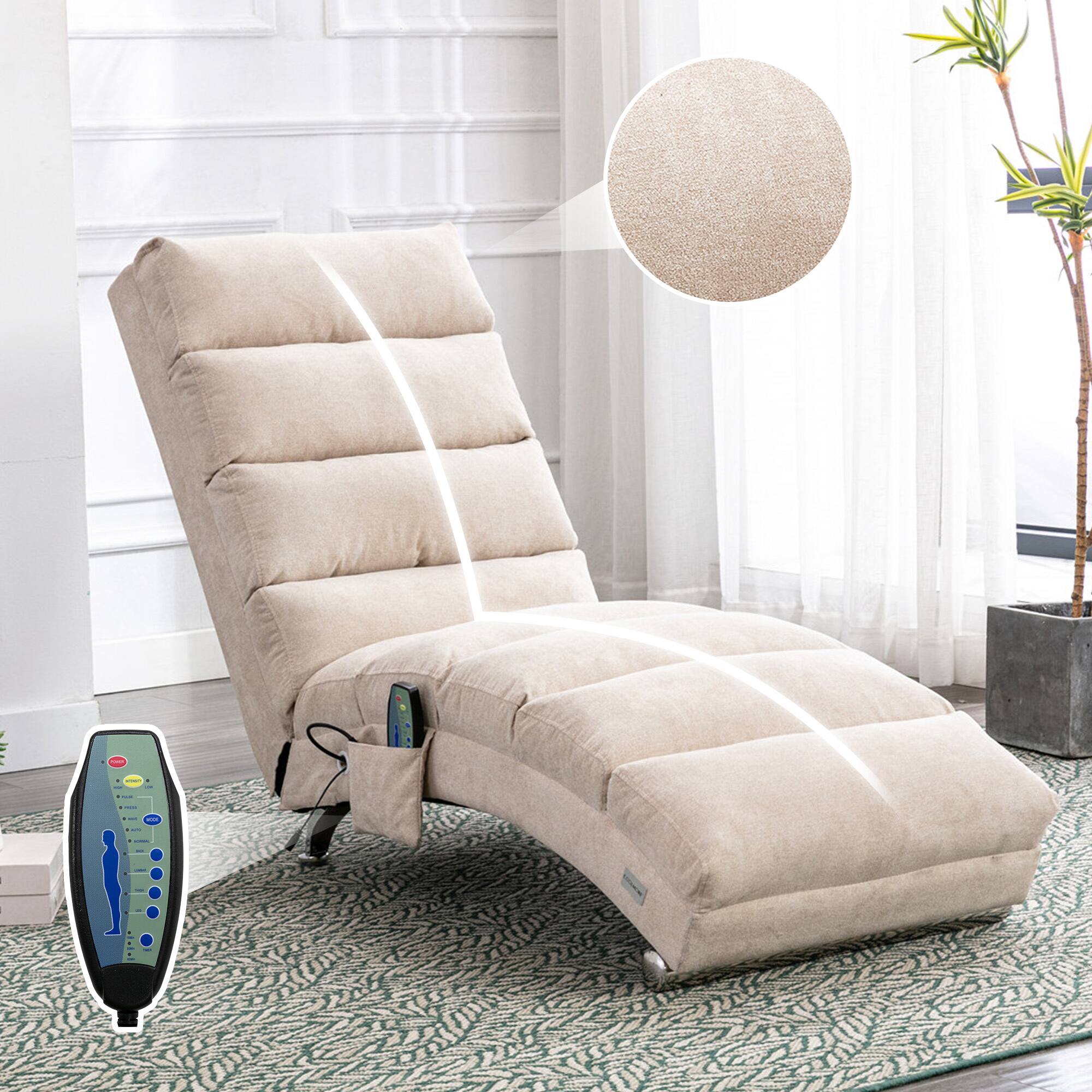 Alt View 2. Trinkets Crazed - Linen Massage Chaise Lounge Indoor with Remote Control,Ergonomic Electric Massage Long Lounger with 5 Modes - Beige.
