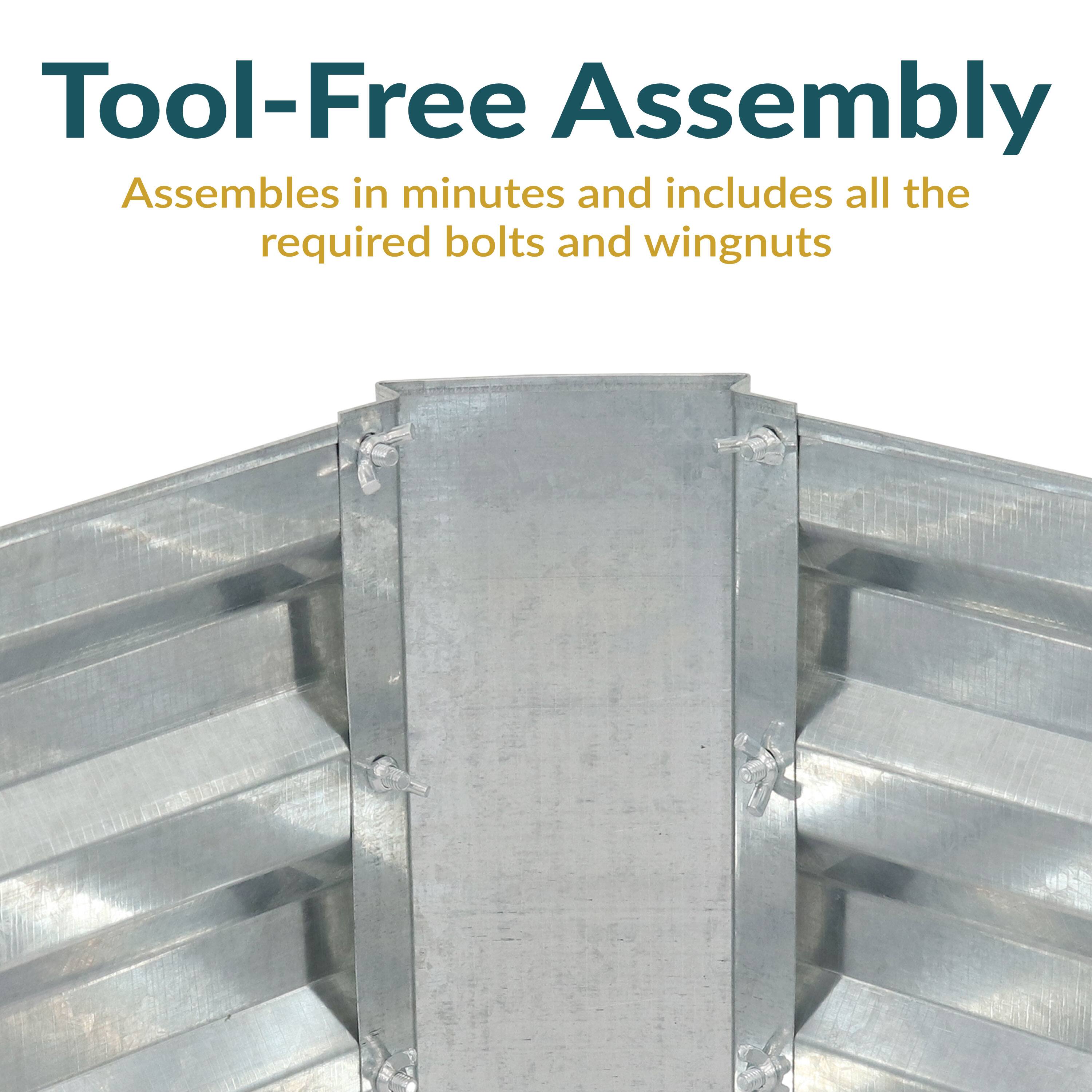 Tool-Free Assembly  
Assembles in minutes and includes all the required bolts and wingnuts