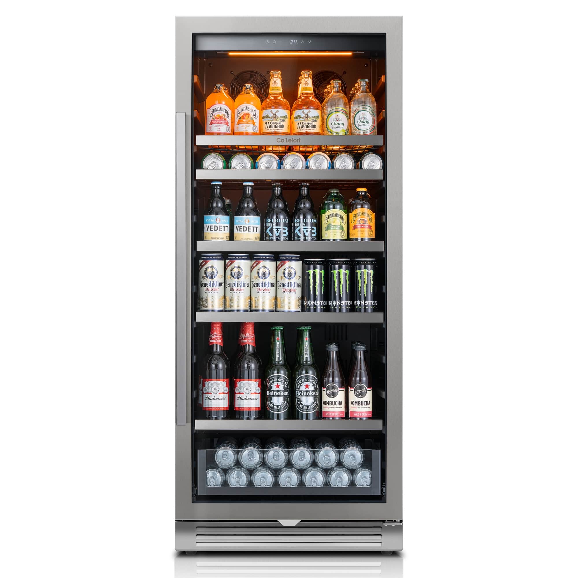 Ca'Lefort - 24 inch Beverage Refrigerator,238 Cans,Freestanding or Built-In Beverage fridge,3 Color LED ,for Home,Bar - Stainless Steel