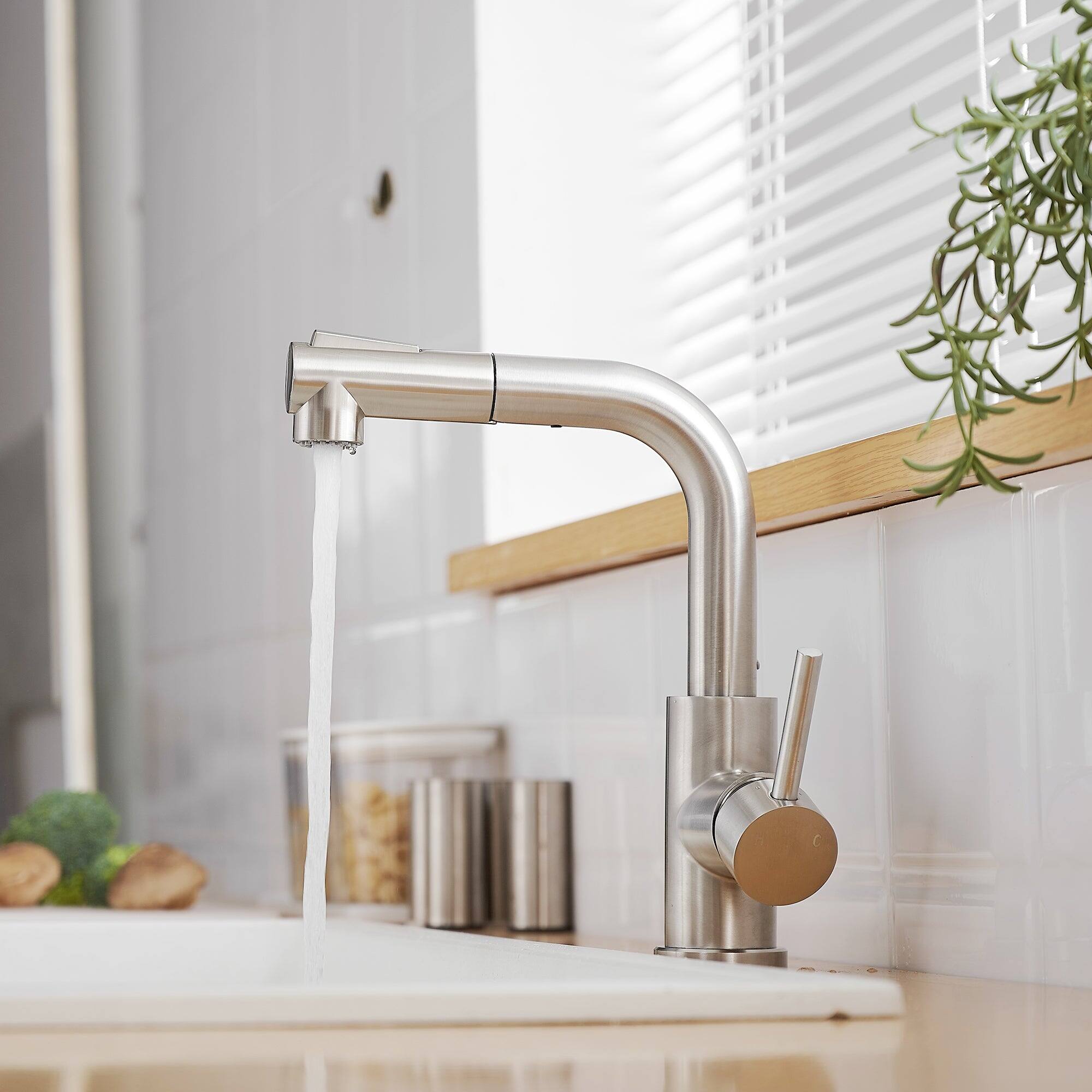 Alt View 8. Boyel Living - Brushed Nickel 2 Spray Patterns Stainless Steel Pull Out Kitchen Faucet with Water Supply Hoses - Brushed Nickel.