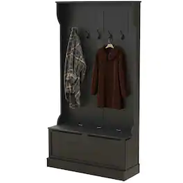 Homcom - Entryway Bench with Coat Rack, Hall Tree with Bench and Shoe Storage - Black