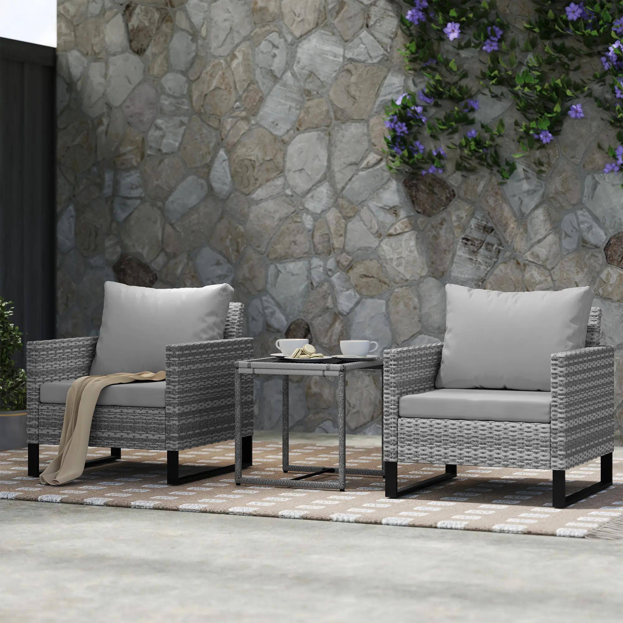 Left. Resenkos - Resenkos 3PCS Patio Set, Wicker Bistro Set, Backyard, Porch, Balcony, Light Gray - Light Gray.