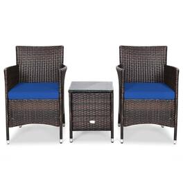Kadyn - 3 Pc Rattan Wicker Sofa Set, Outdoor Rattan Chairs Wicker Conversation Set - Blue