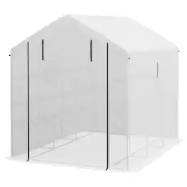 Outsunny - 8' x 6' x 7' Portable Walk in Greenhouse with Mesh, Door, Windows, 18 Shelf, Trellis