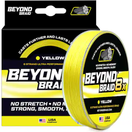 BEYOND BRAID
CASTS FURTHER AND LASTS LONGER
YELLOW
8 STRAND ULTRA PERFORMANCE BRAID
NO STRETCH • NO MEMORY
STRONG, SMOOTH, SLEEK
BEYONDBRAID.COM
USA COMPANY
