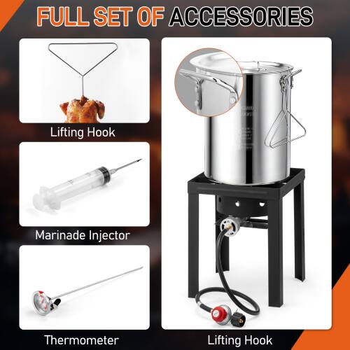 FULL SET OF ACCESSORIES

- Lifting Hook
- Marinade Injector
- Thermometer
- Lifting Hook