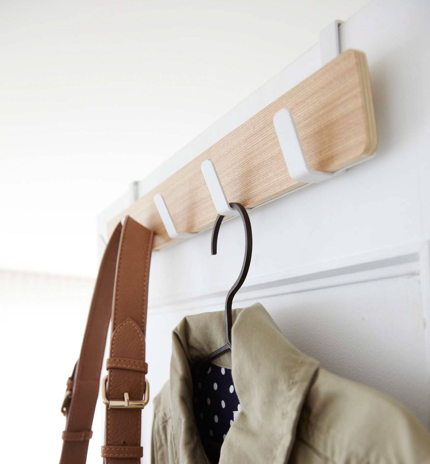 Angle. Yamazaki Home - Over-the-Door Rack - Wood - Brown.