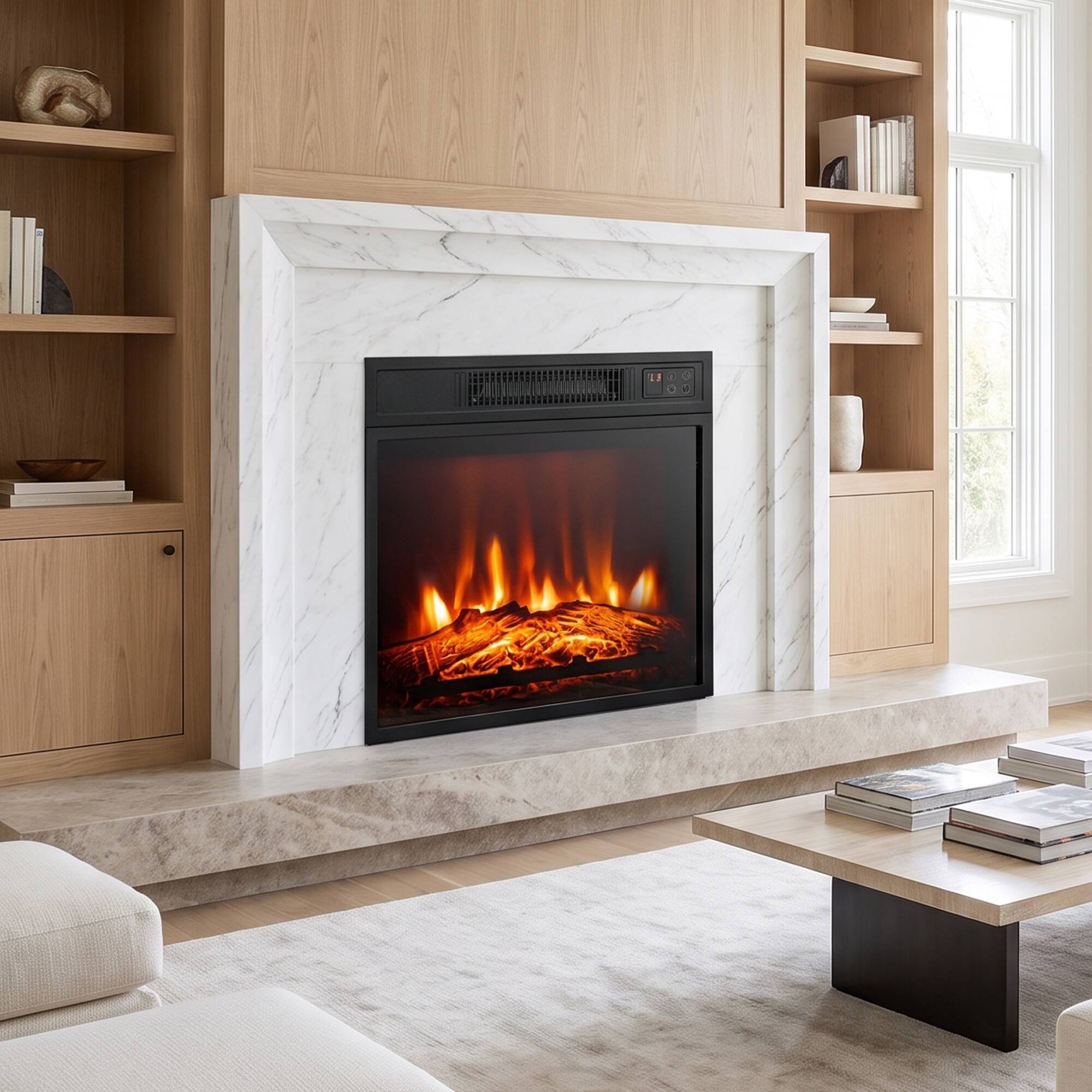 Angle. Ihomeadore - 19" Electric Fireplace Insert with Remote Control,3 Adjustable Flame Color and Heat Settings - Black.
